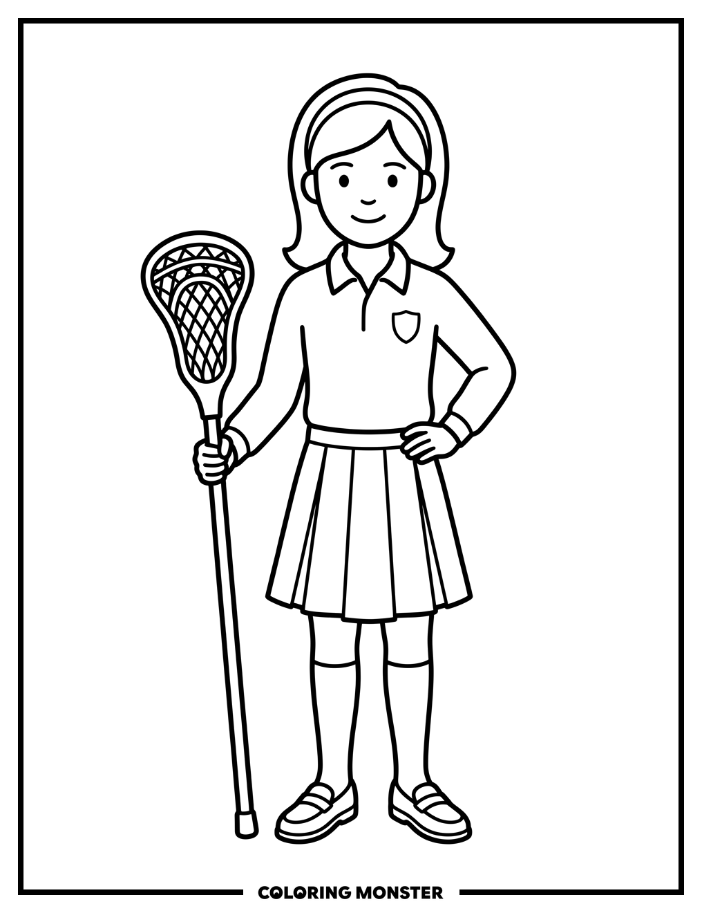 Preppy Girl With Lacrosse Stick Coloring Page