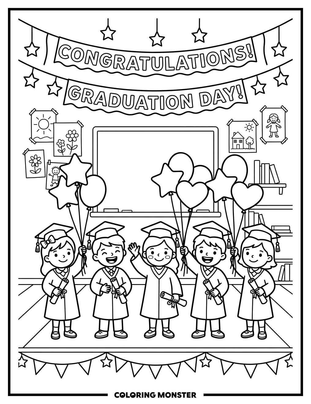 Preschool Graduation Celebration Coloring Page