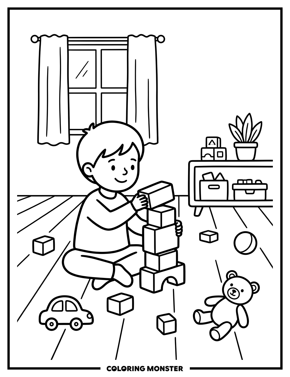 Preschooler Stacking Building Blocks Coloring Page