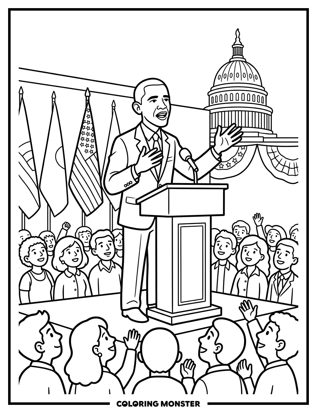 President Obama Speaking Coloring Page