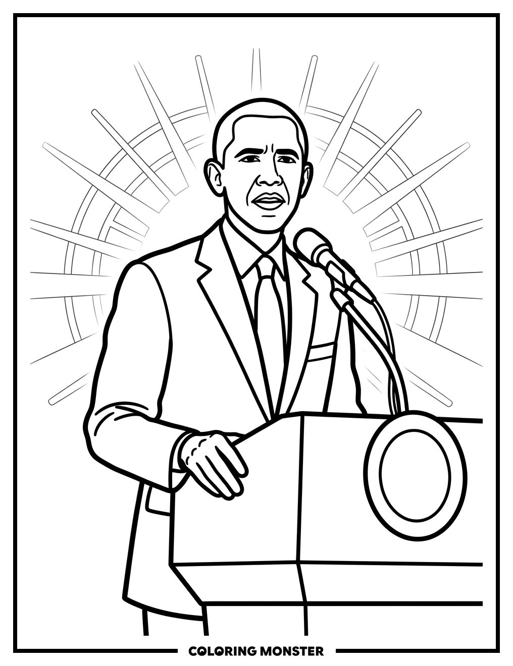 President Obama Speaking at Podium Coloring Page
