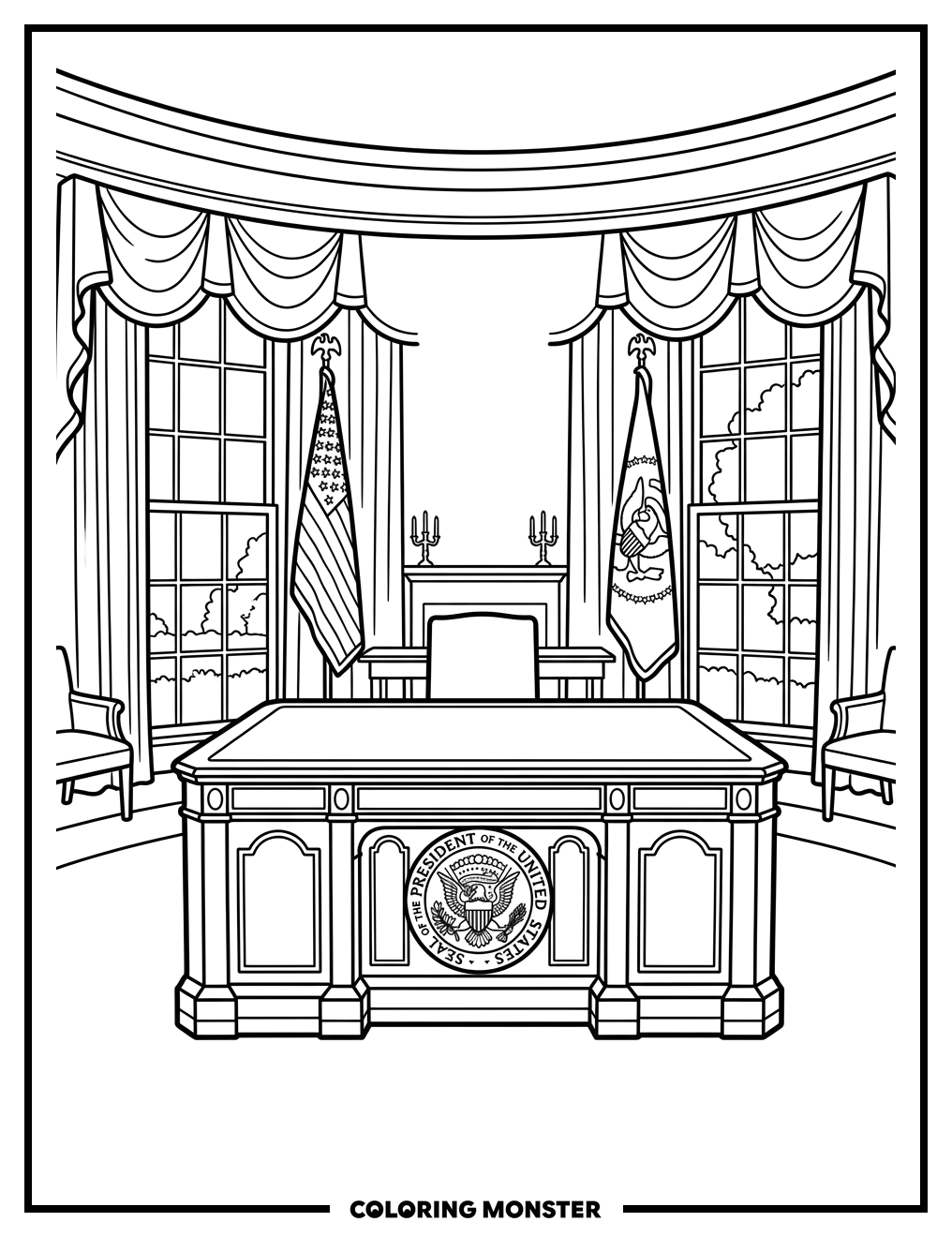 Presidential Desk in Oval Office Coloring Page