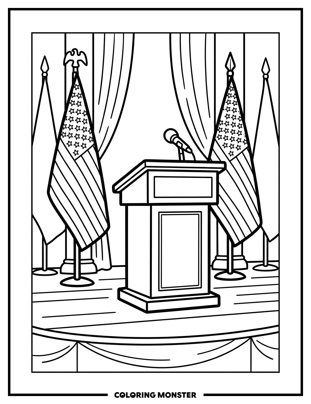 Presidential Podium with Flags Coloring Page