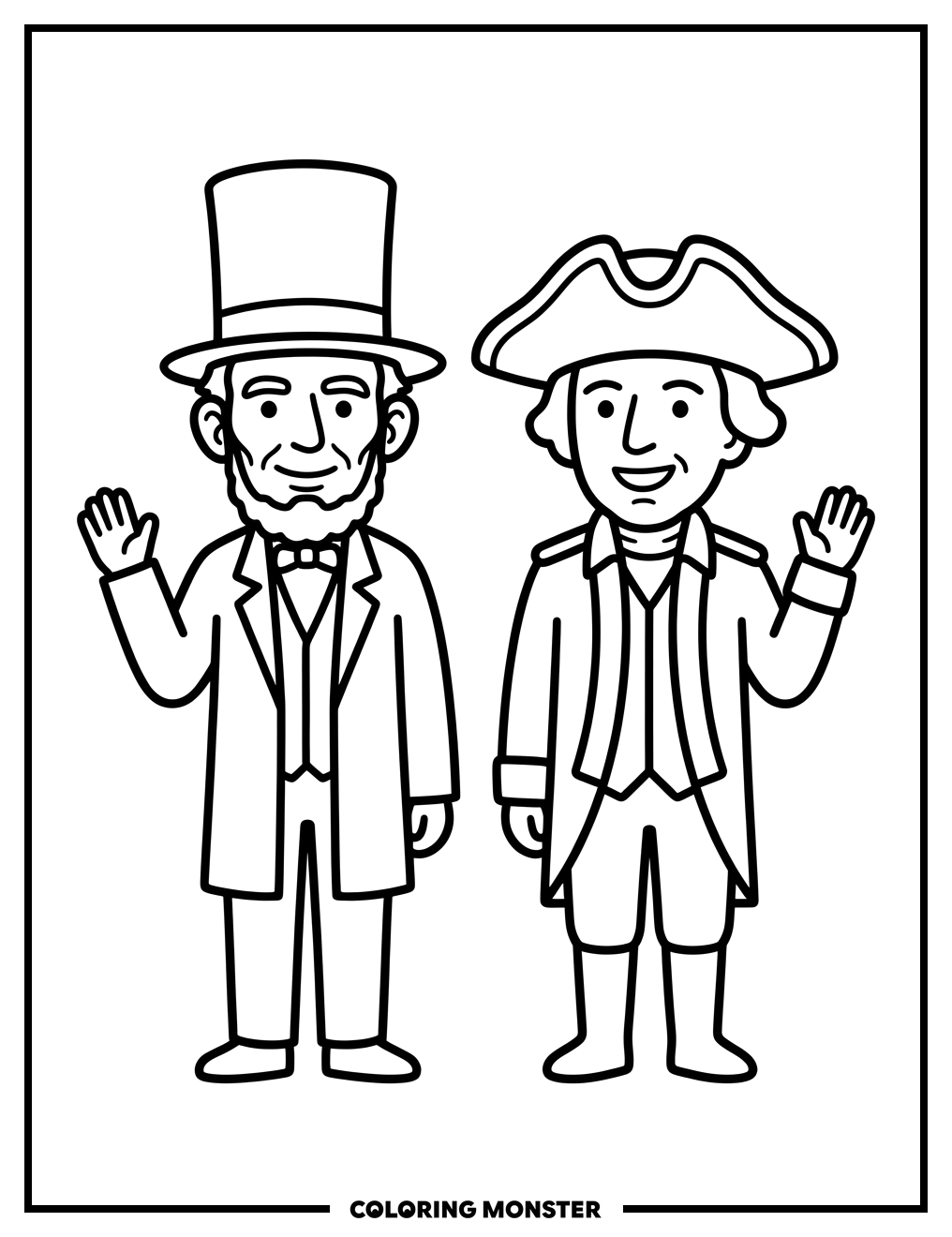 Presidents Lincoln and Washington Coloring Page