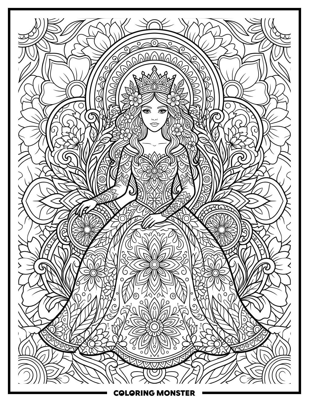 Princess Adorned With Flowers Coloring Page