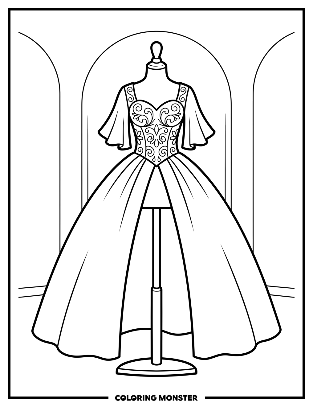 Princess Ball Gown On Mannequin Coloring Page
