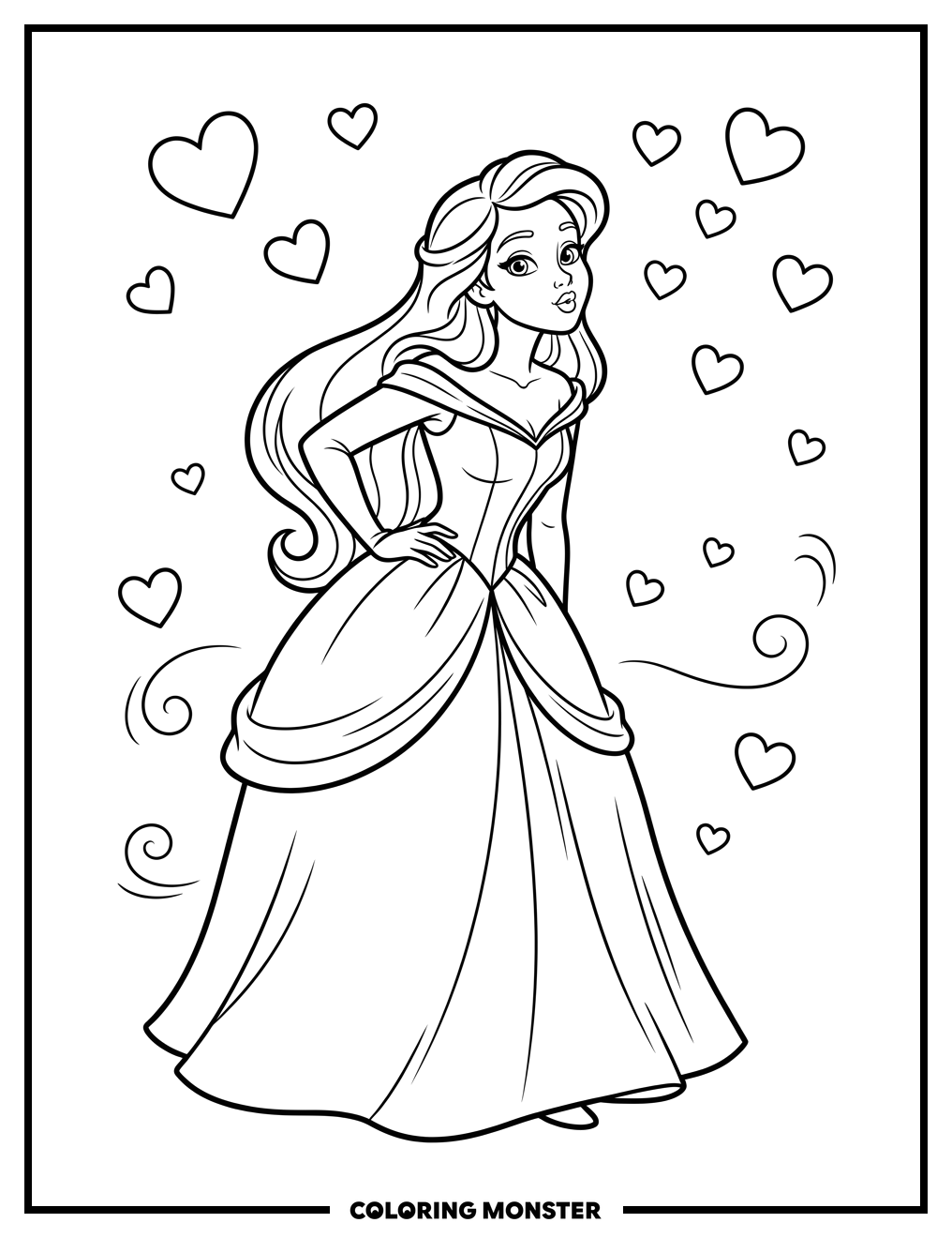 Princess Blowing a Kiss Coloring Page