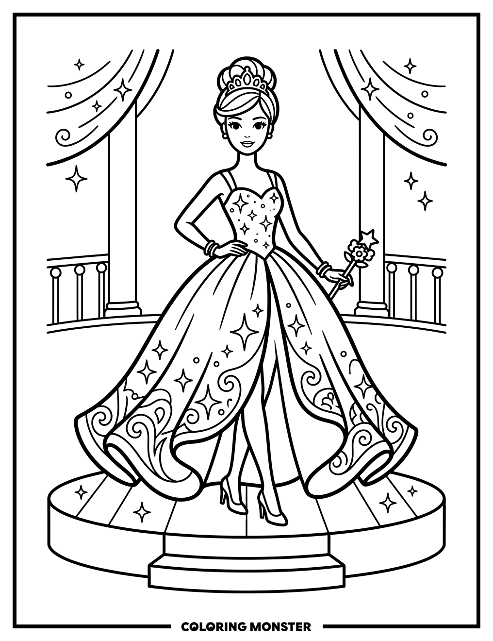 Princess Doll in Gown Coloring Page