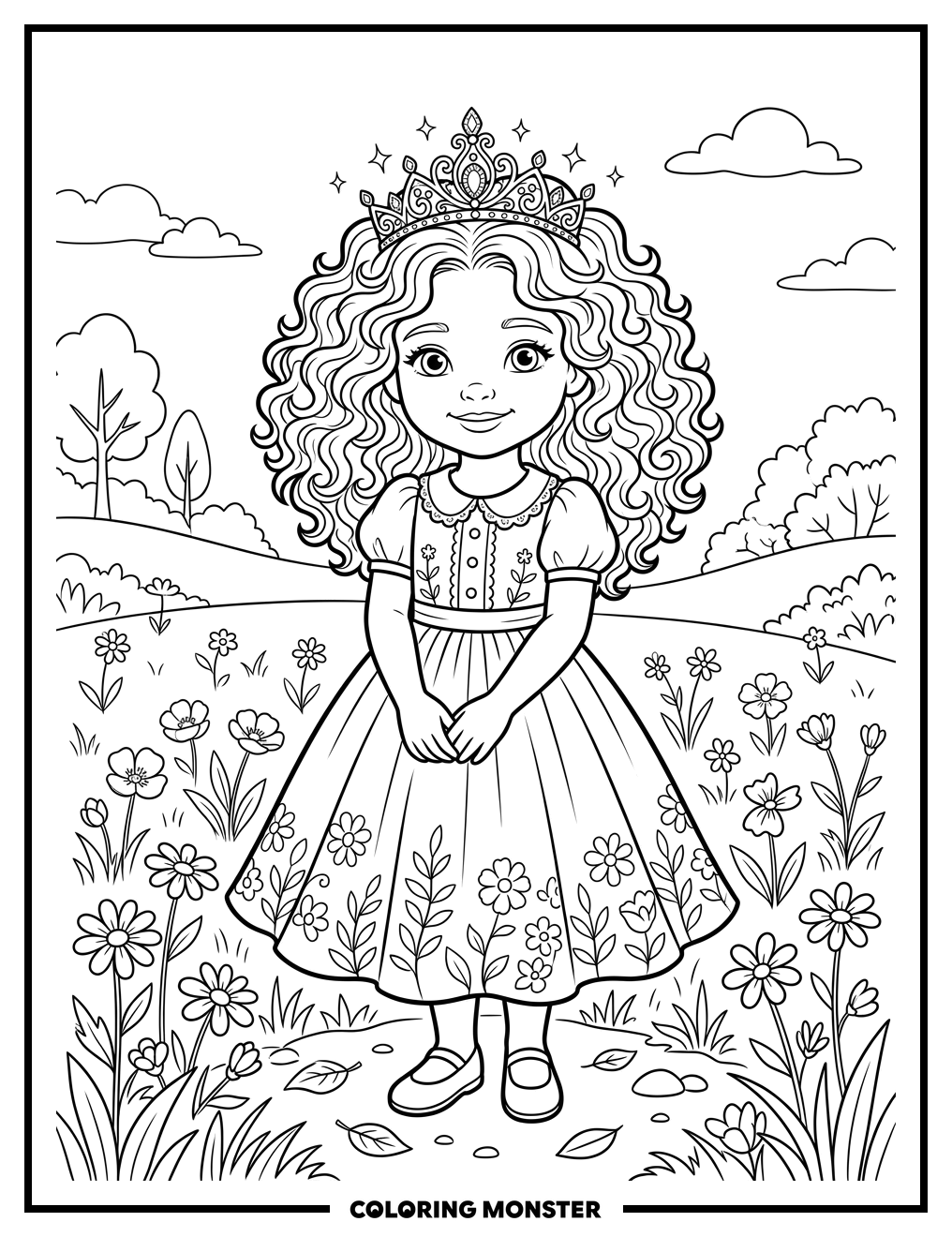 Princess in a Meadow Coloring Page