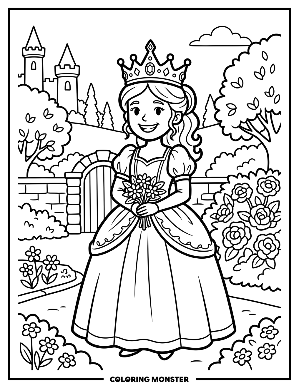 Princess in a Royal Garden Coloring Page