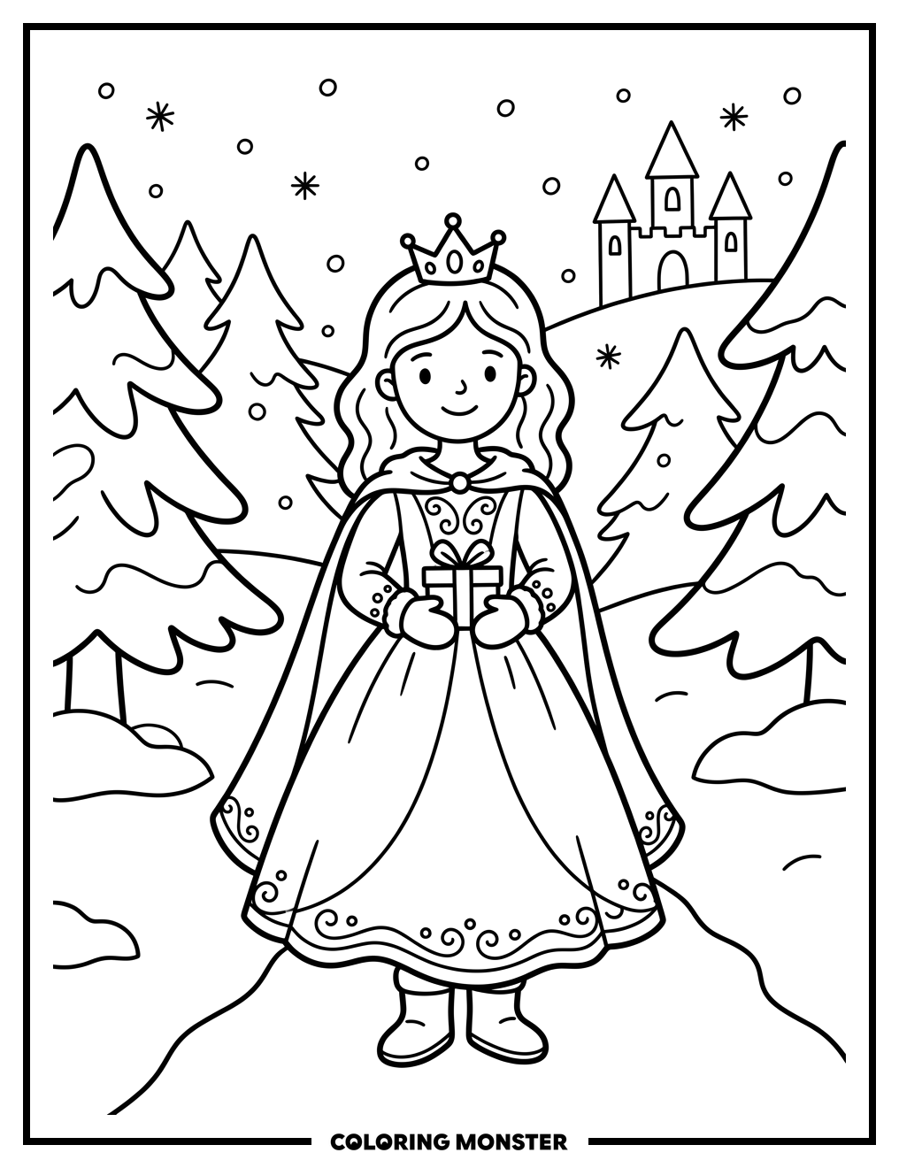 Princess in Snowy Wonderland Coloring Page
