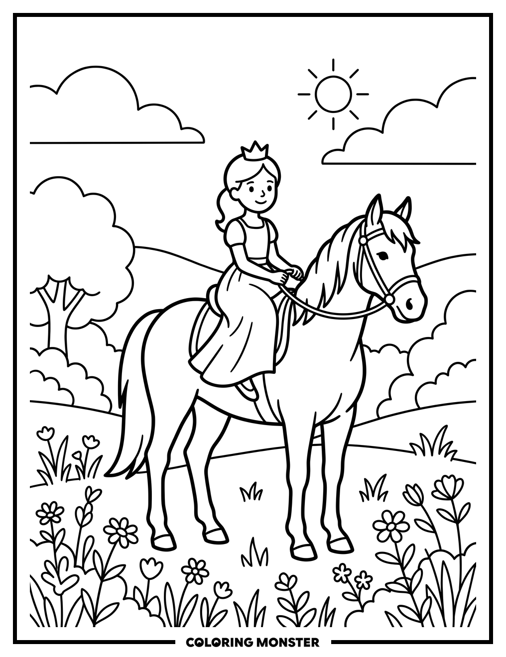 Princess on Horseback Coloring Page