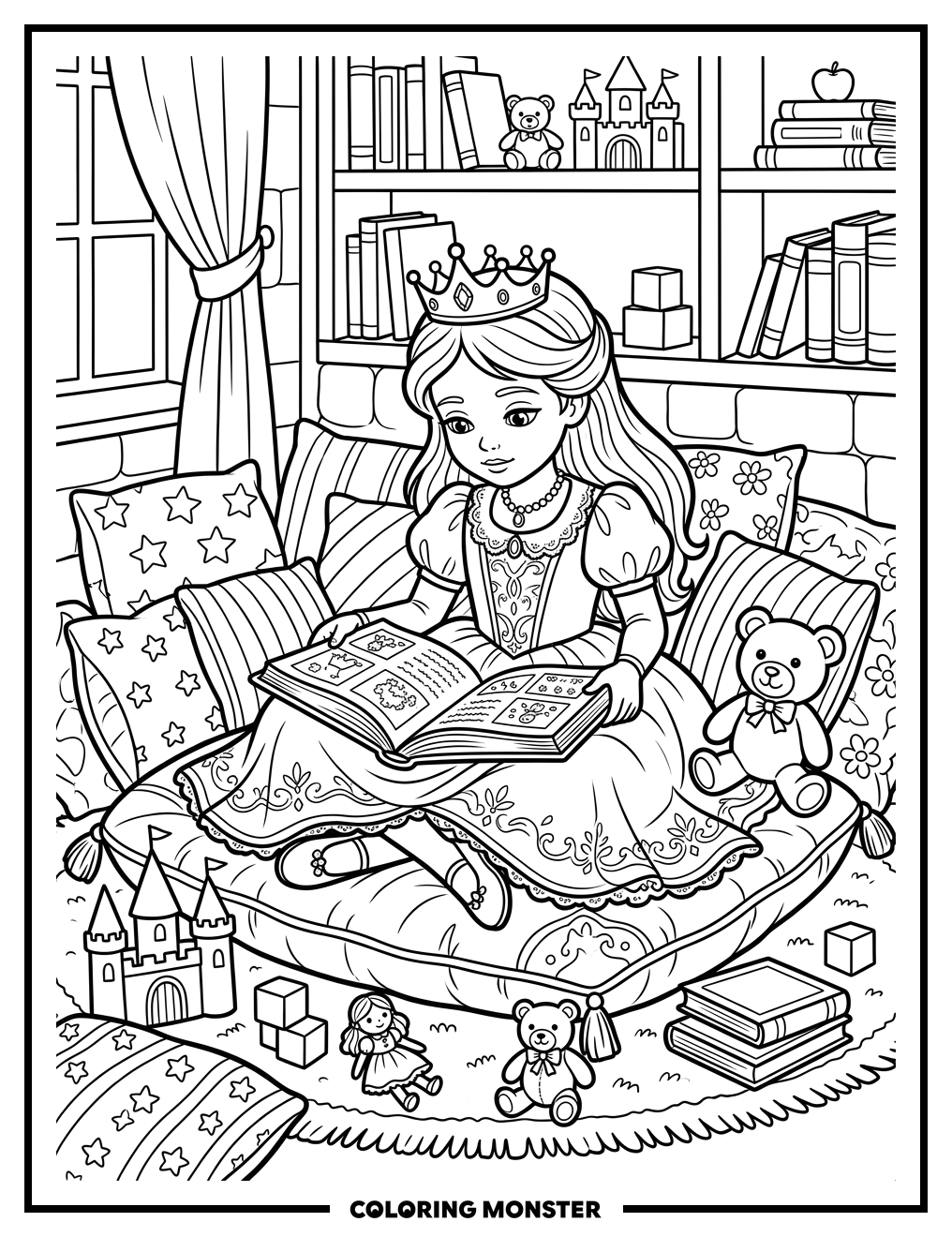 Princess Reading Nook Coloring Page