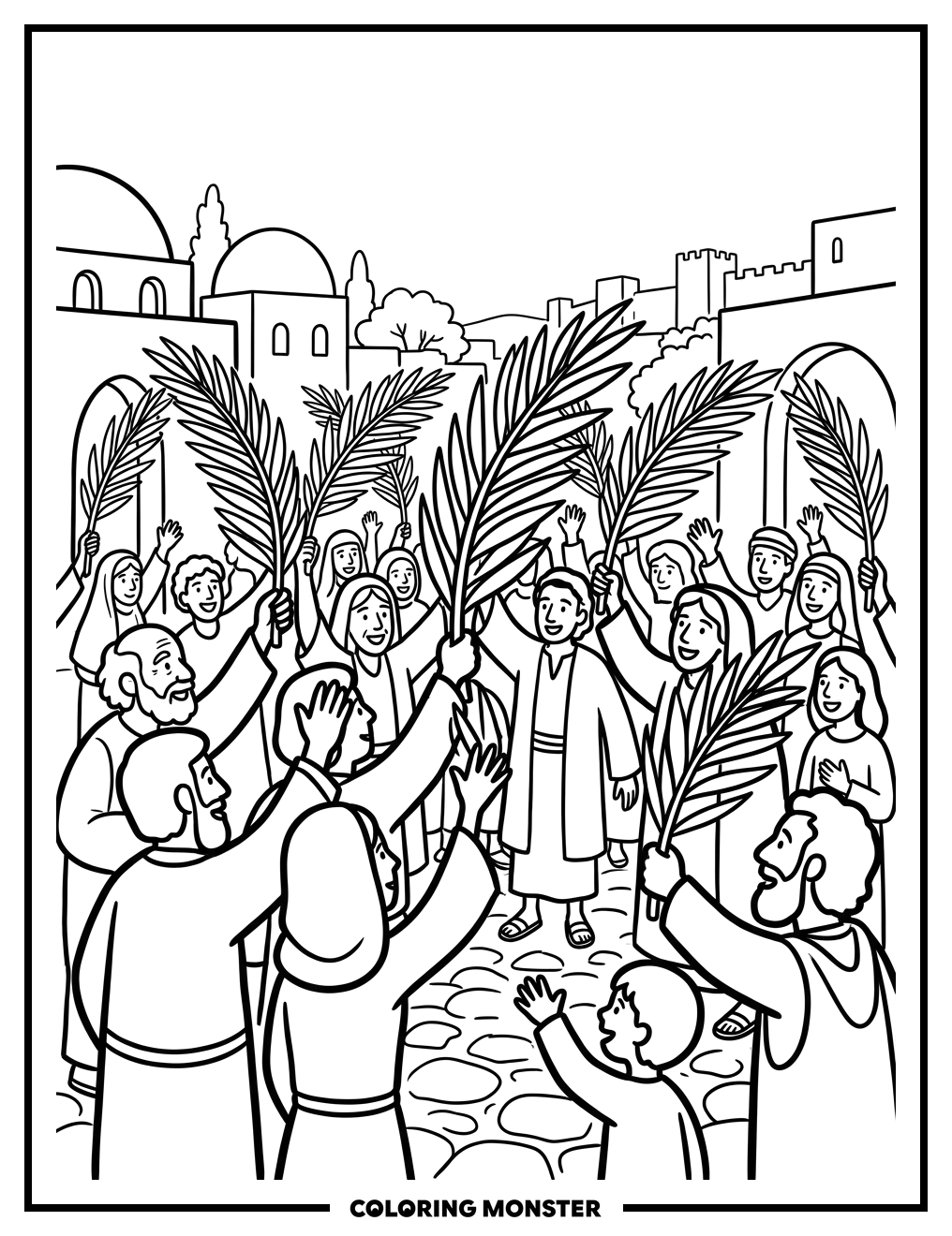 Procession With Palm Branches Coloring Page