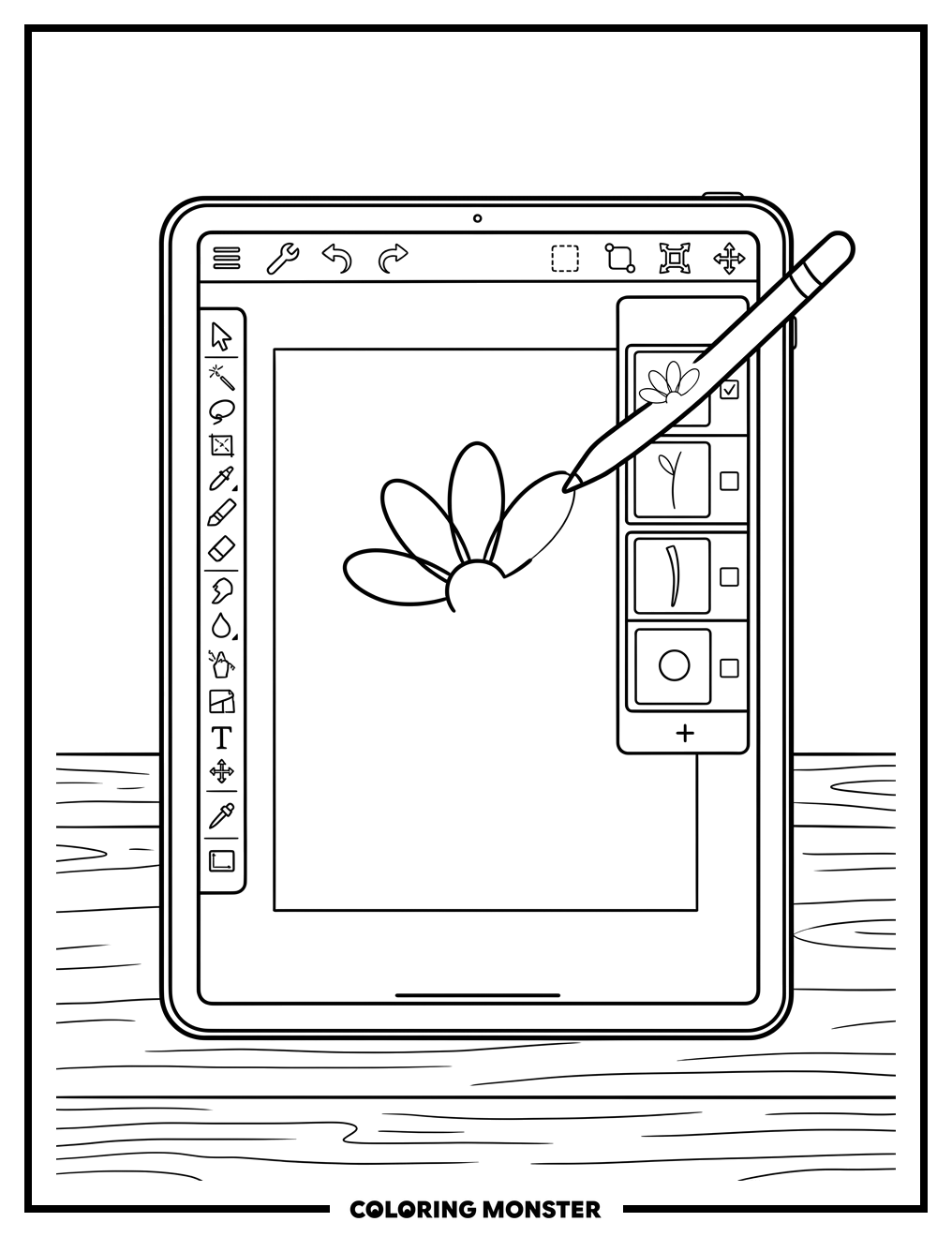 Procreate App on iPad Coloring Page