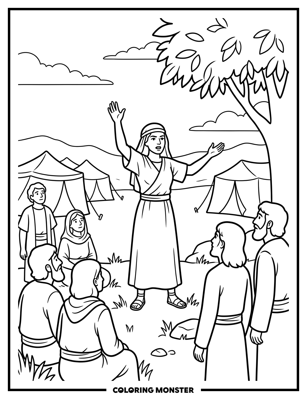 Prophetess Deborah Addresses the Israelites Coloring Page