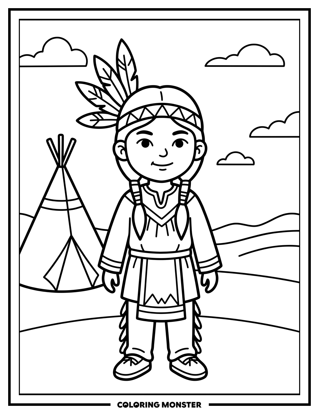 Proud Native American Child Coloring Page