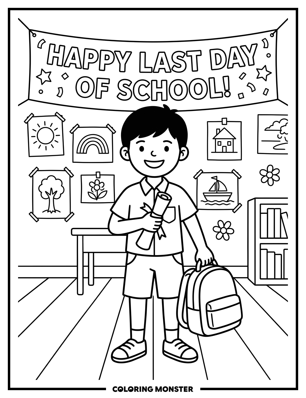 Proud Student on Last Day of School Coloring Page