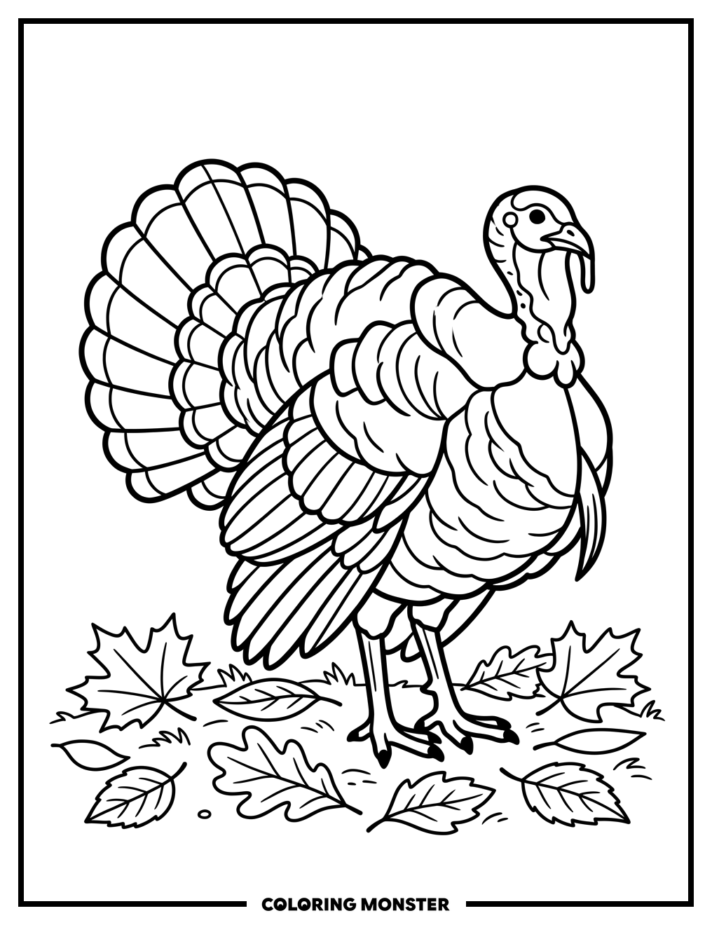 Proud Turkey Amidst Autumn Leaves Coloring Page