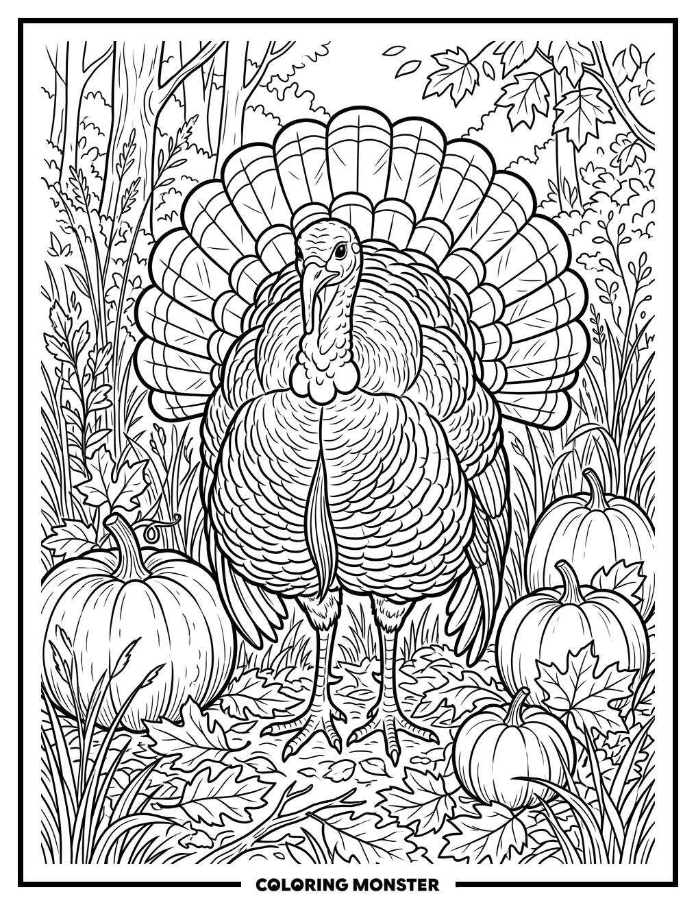 Proud Turkey in Autumn Field Coloring Page