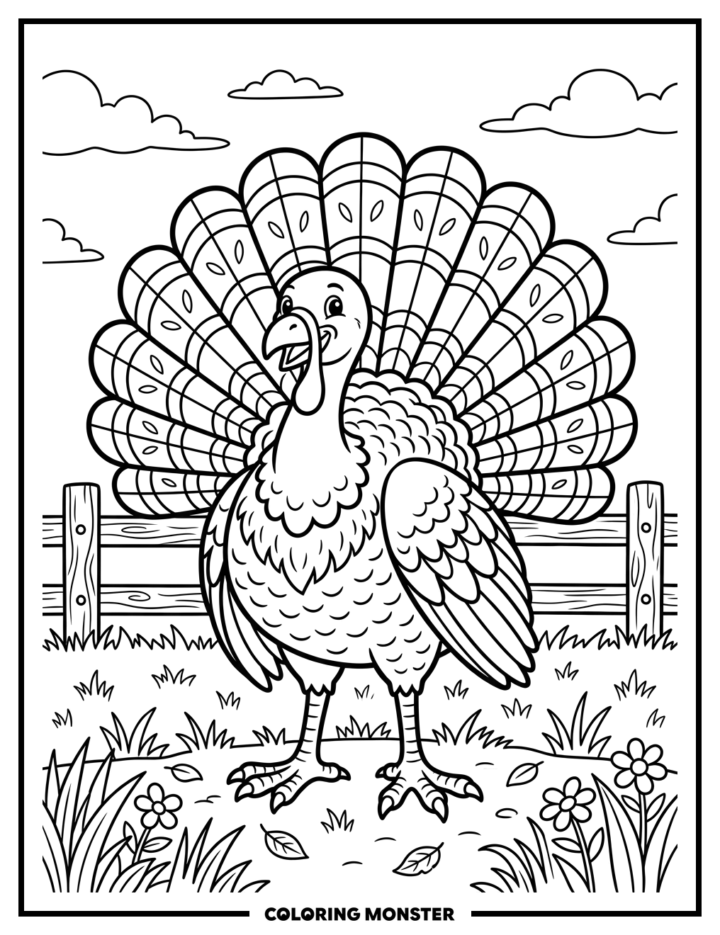 Proud Turkey with Feathers Displayed Coloring Page