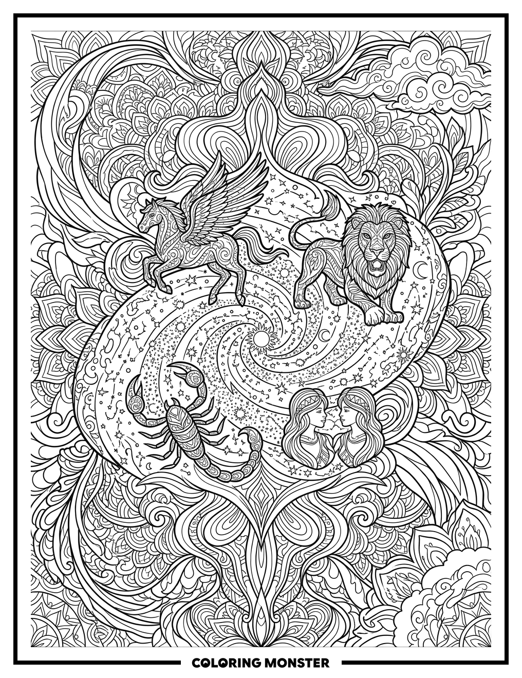 Psychedelic Celestial Constellations Coloring Page