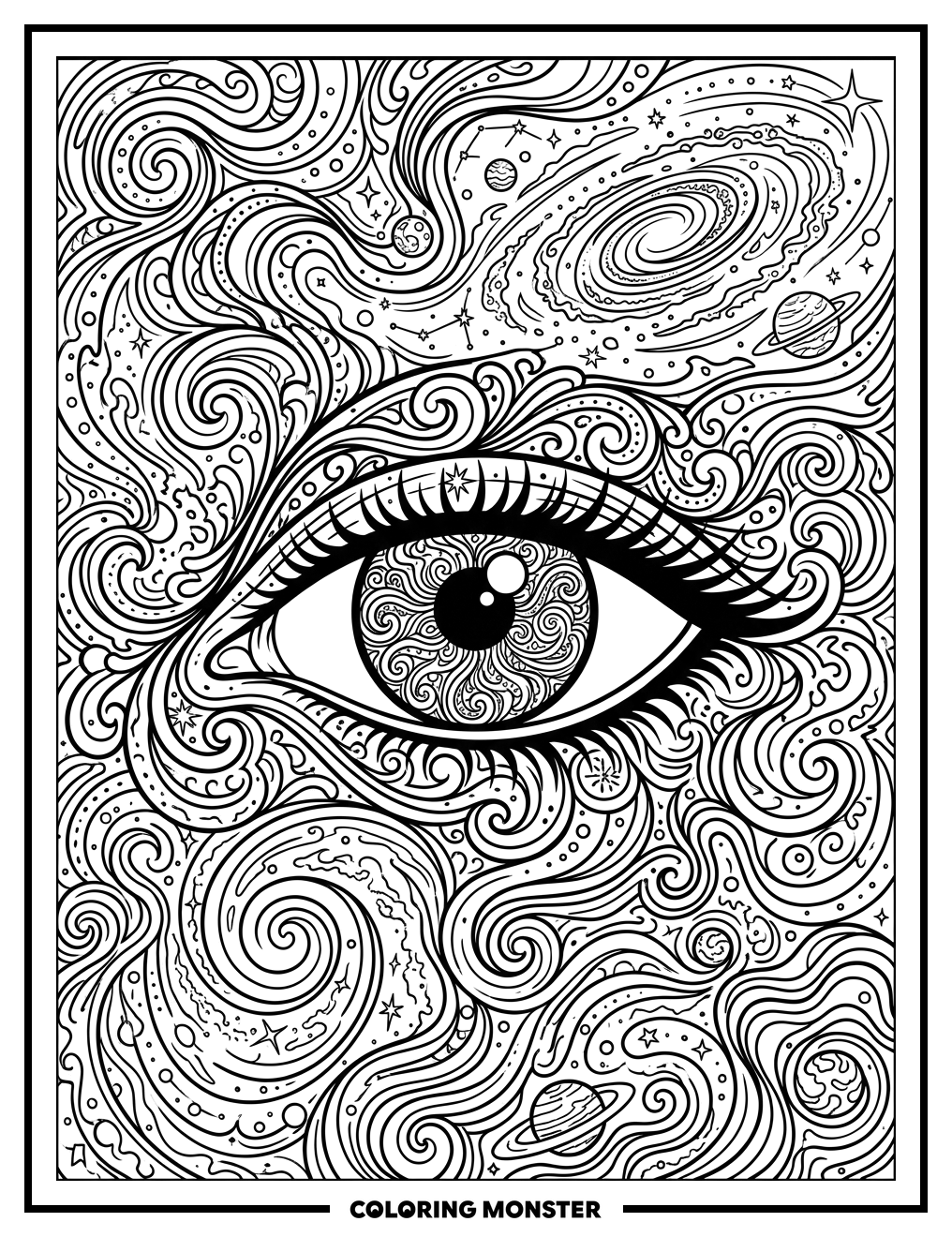 Psychedelic Eye in Space Coloring Page
