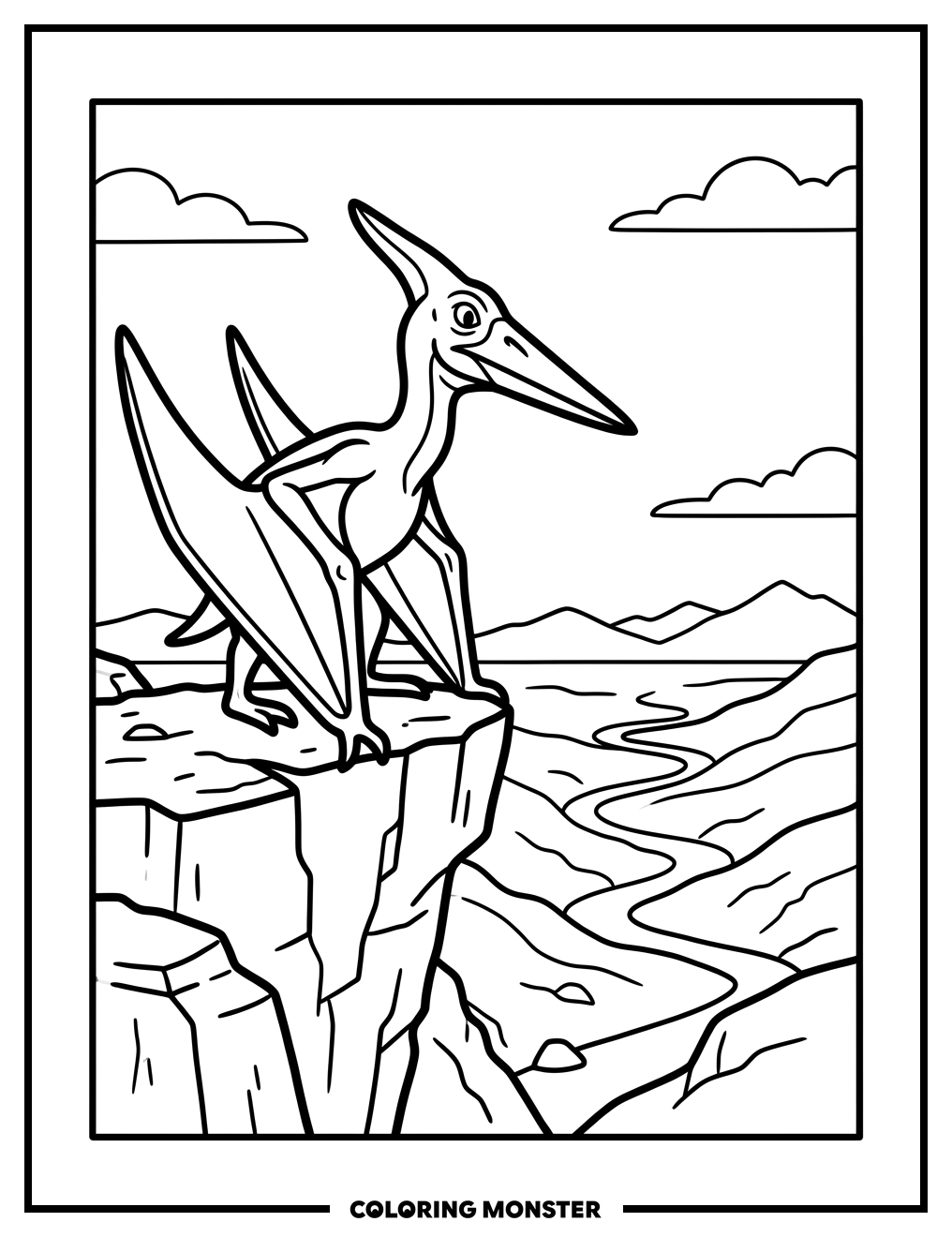 Pterodactyl on a Cliff Coloring Page