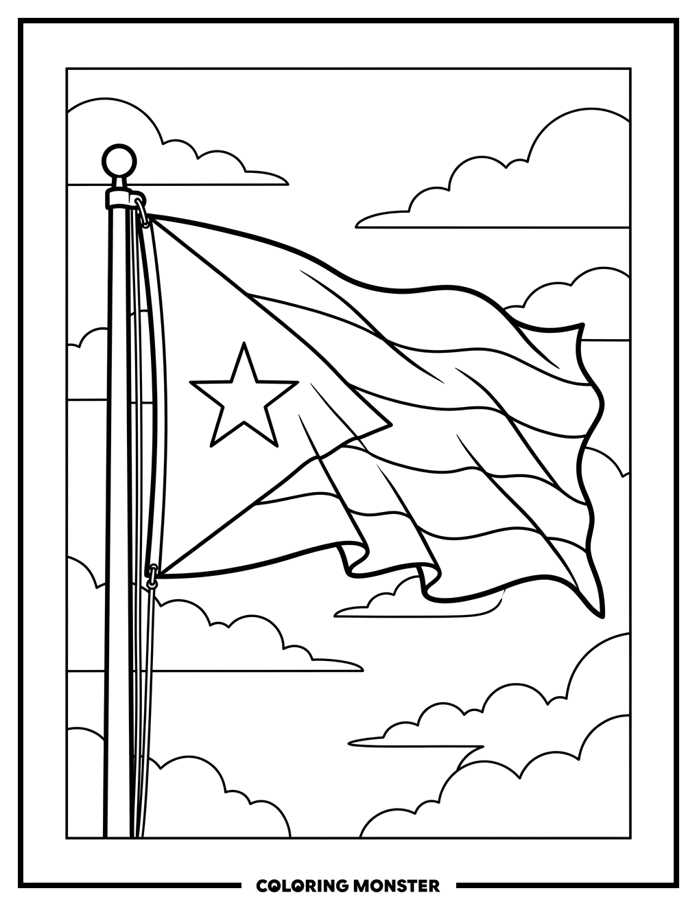 Puerto Rico Flag Waving Coloring Page