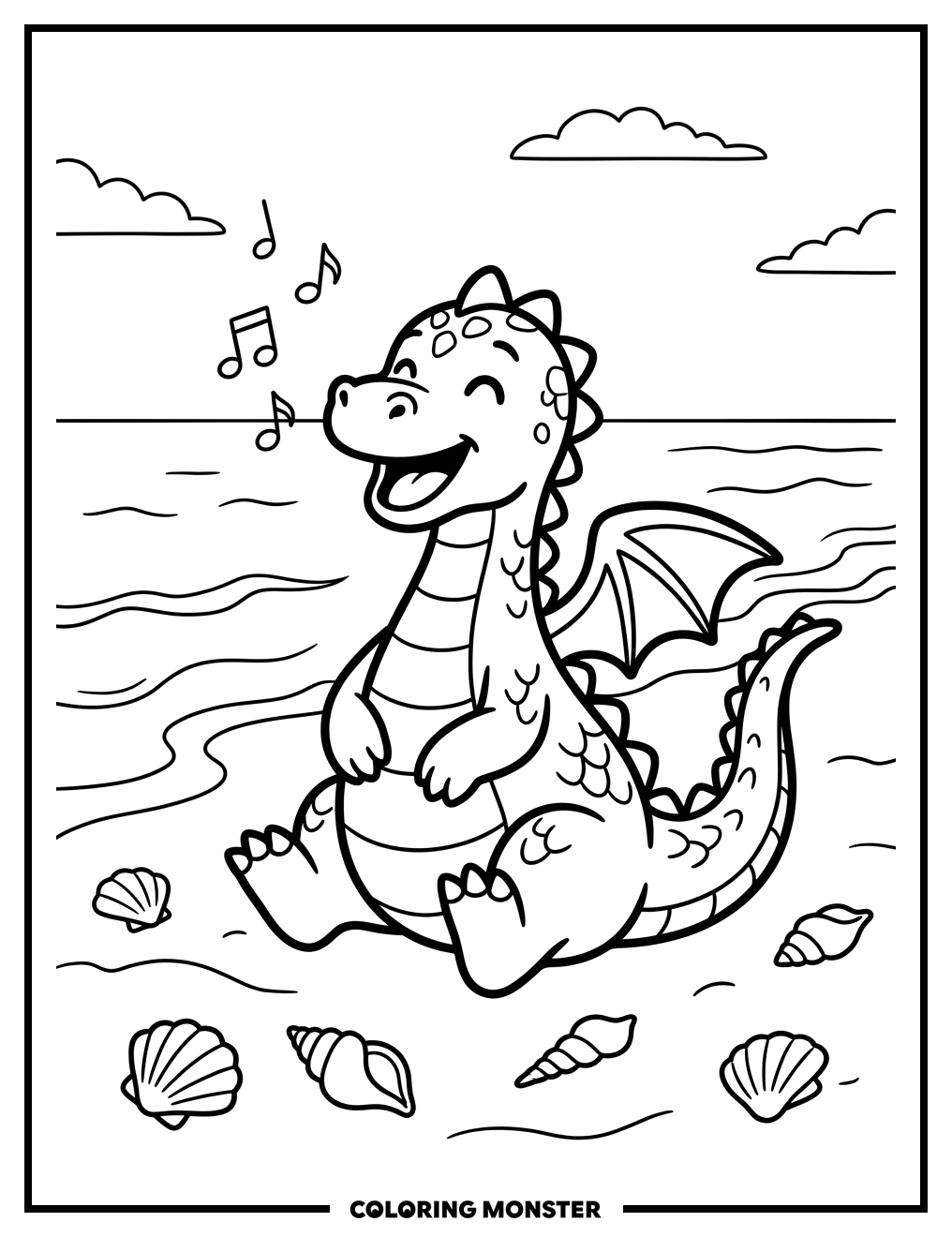 Puff the Magic Dragon on the Beach Coloring Page