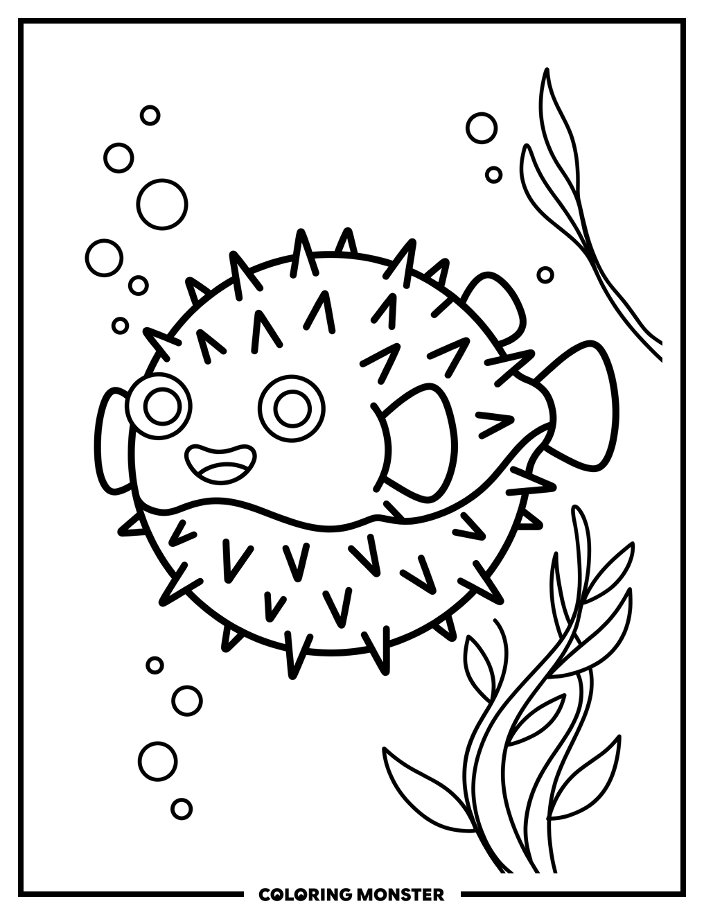 Pufferfish Floating in Blue Water Coloring Page