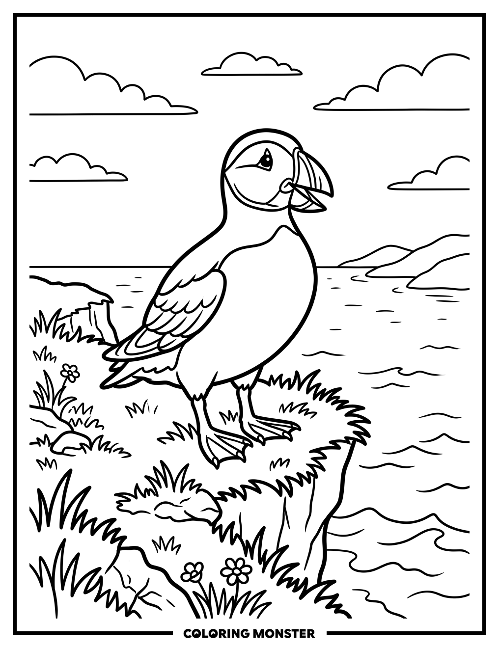 Puffin on a Cliff Coloring Page