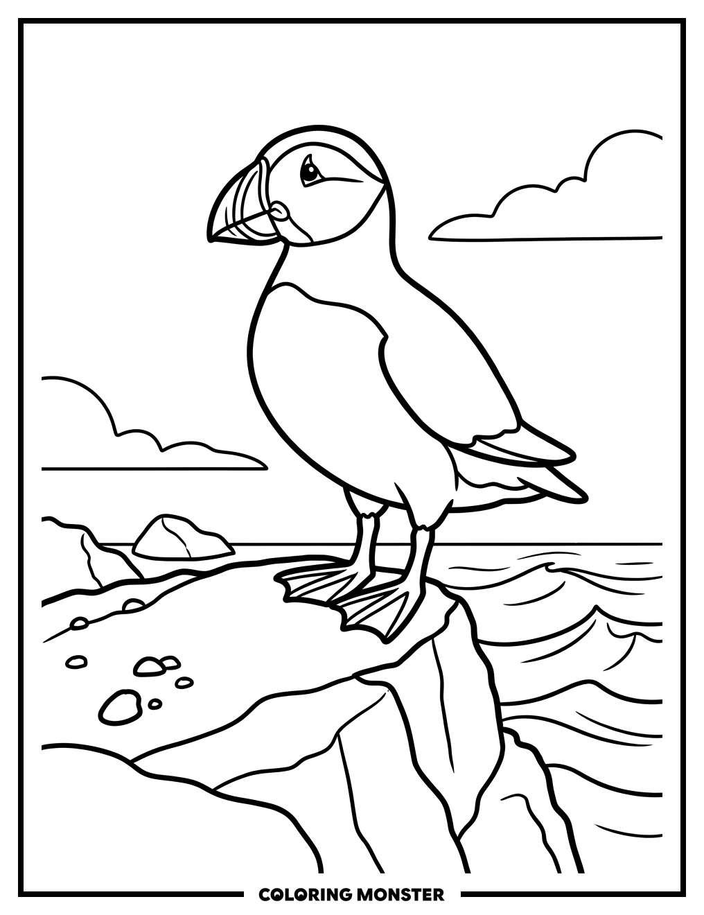 Puffin on Coastal Rock Coloring Page