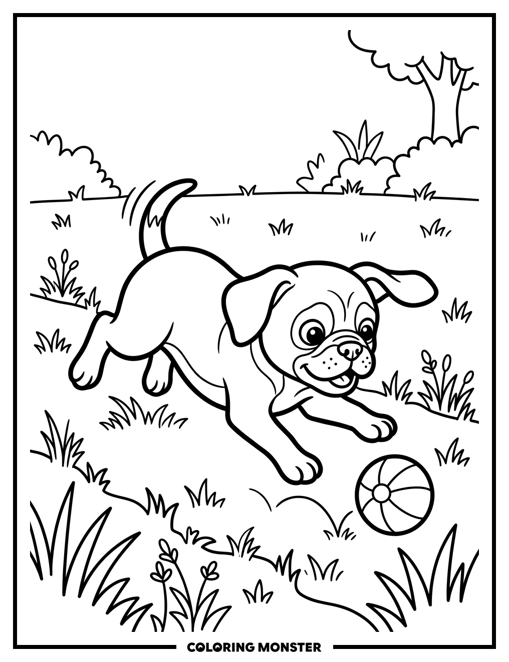 Puggle Puppy Chasing Ball Coloring Page