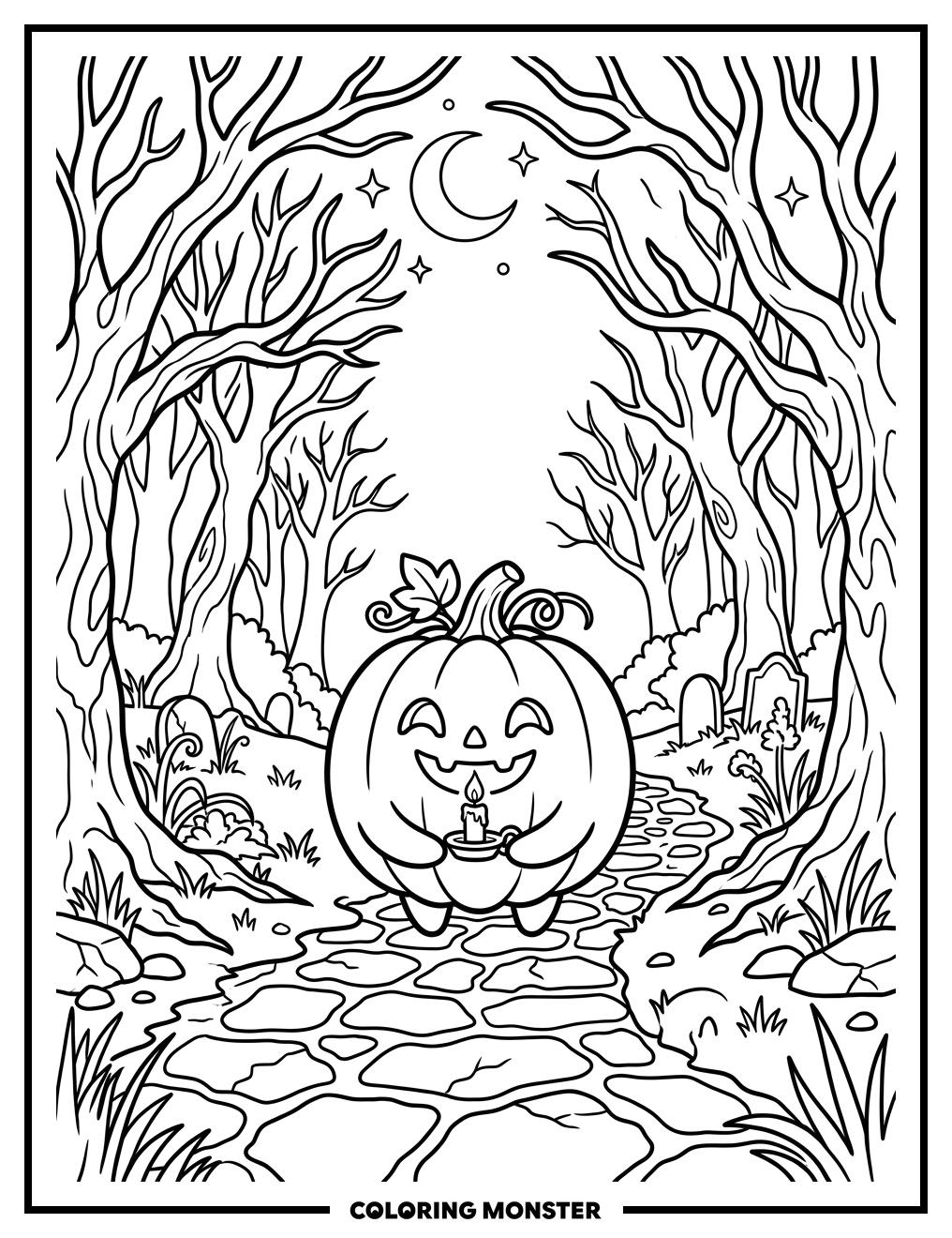 Pumpkaboo Holding a Candle Coloring Page