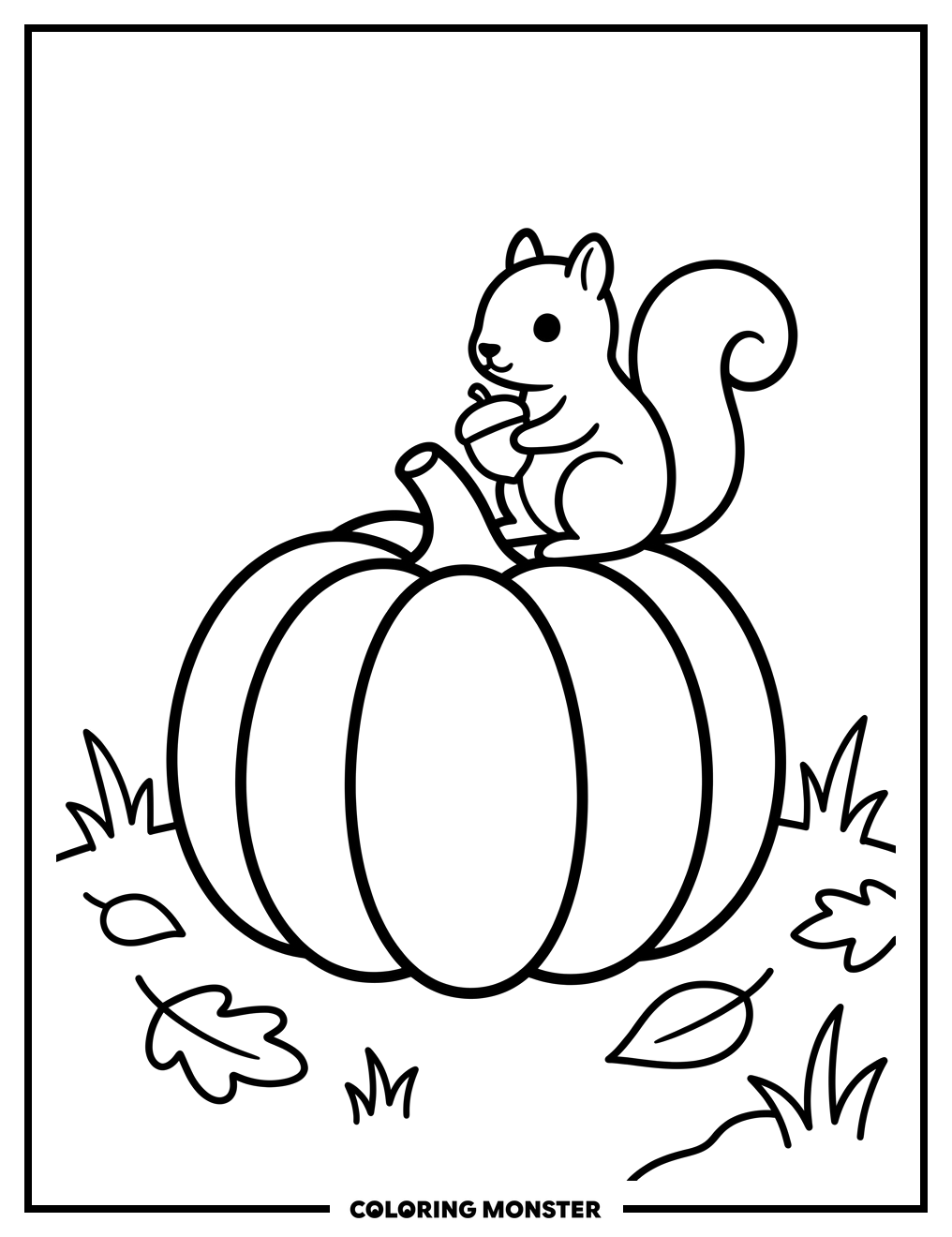 Pumpkin and Squirrel Coloring Page