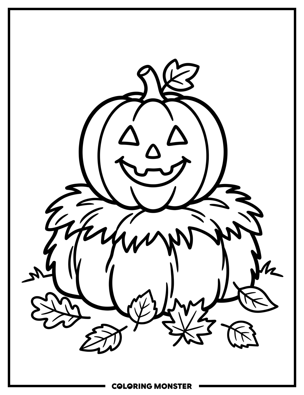 Pumpkin on Hay Bale Coloring Page