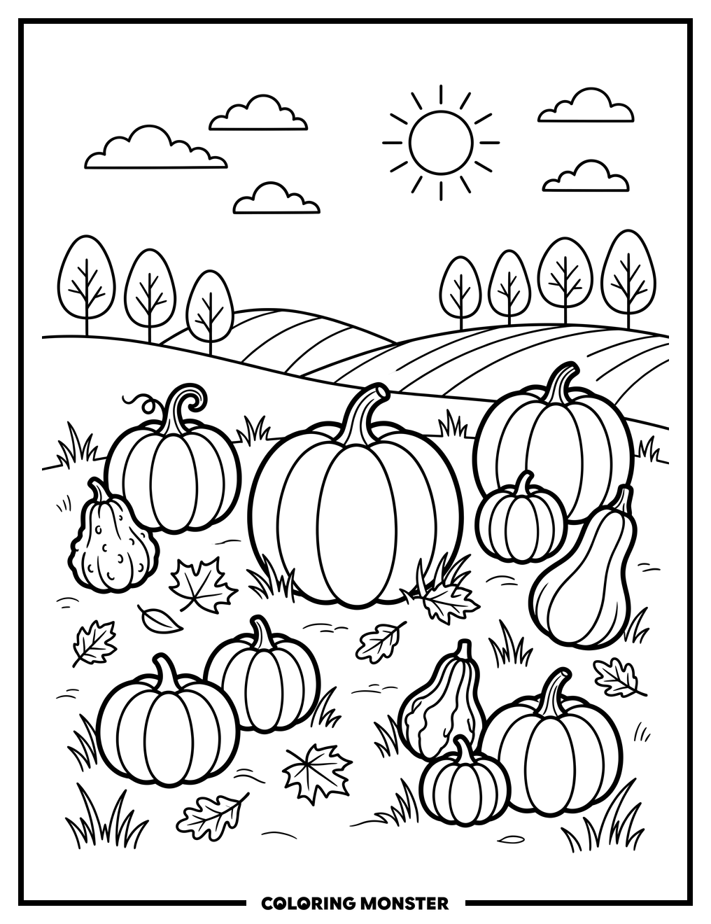 Pumpkin Patch Scene Coloring Page