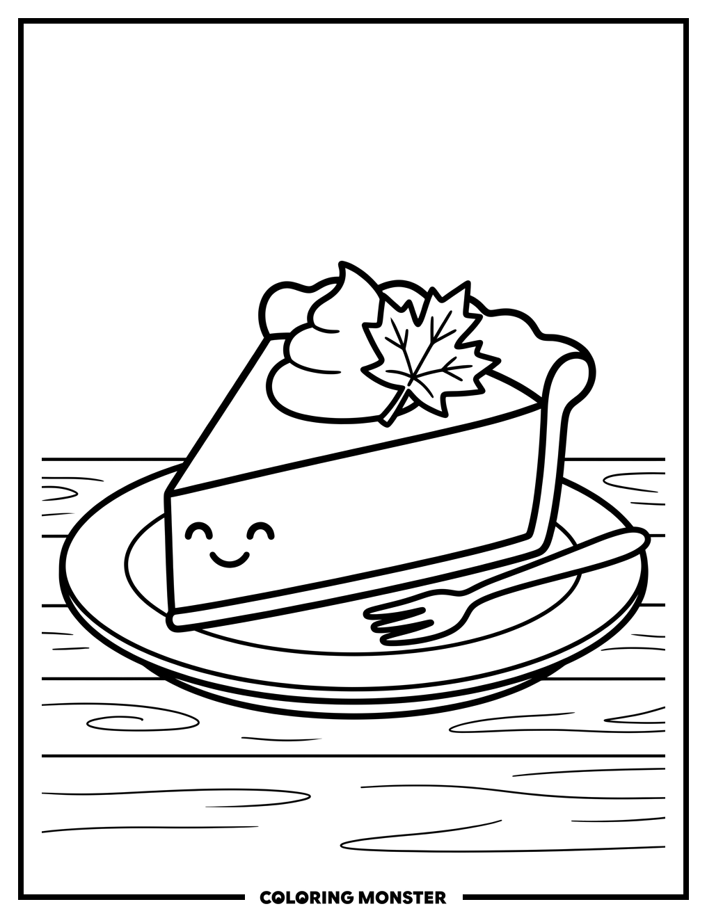Pumpkin Pie Slice With Whipped Cream Coloring Page