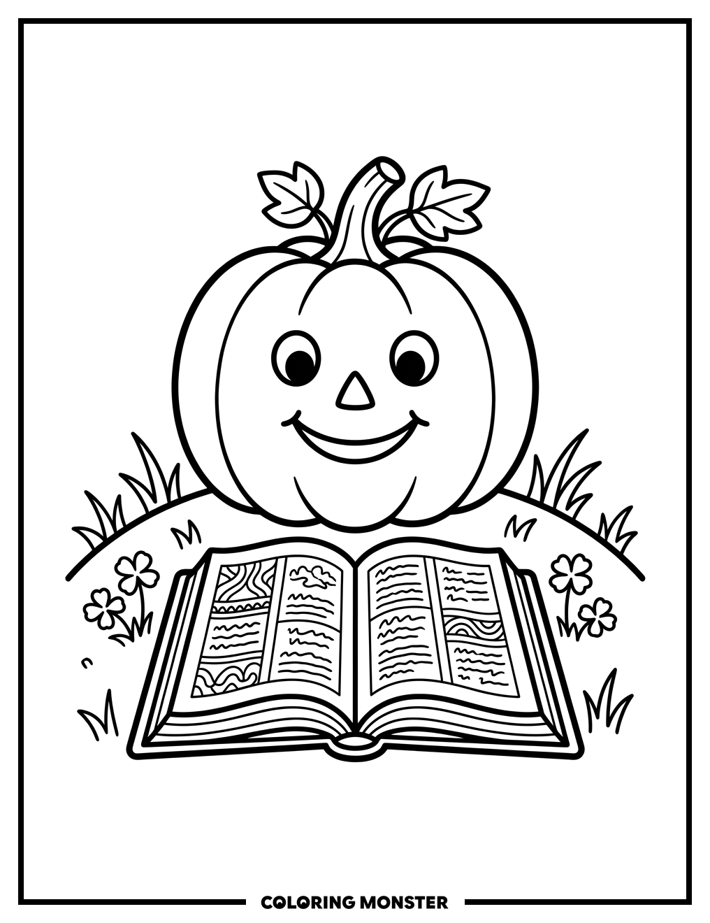 Pumpkin Reading the Bible Coloring Page