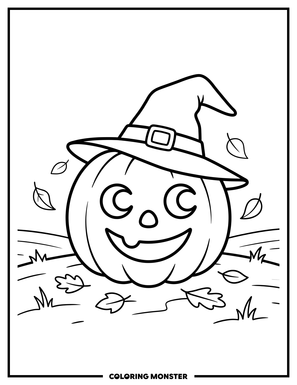 Pumpkin Wearing A Witch's Hat Coloring Page