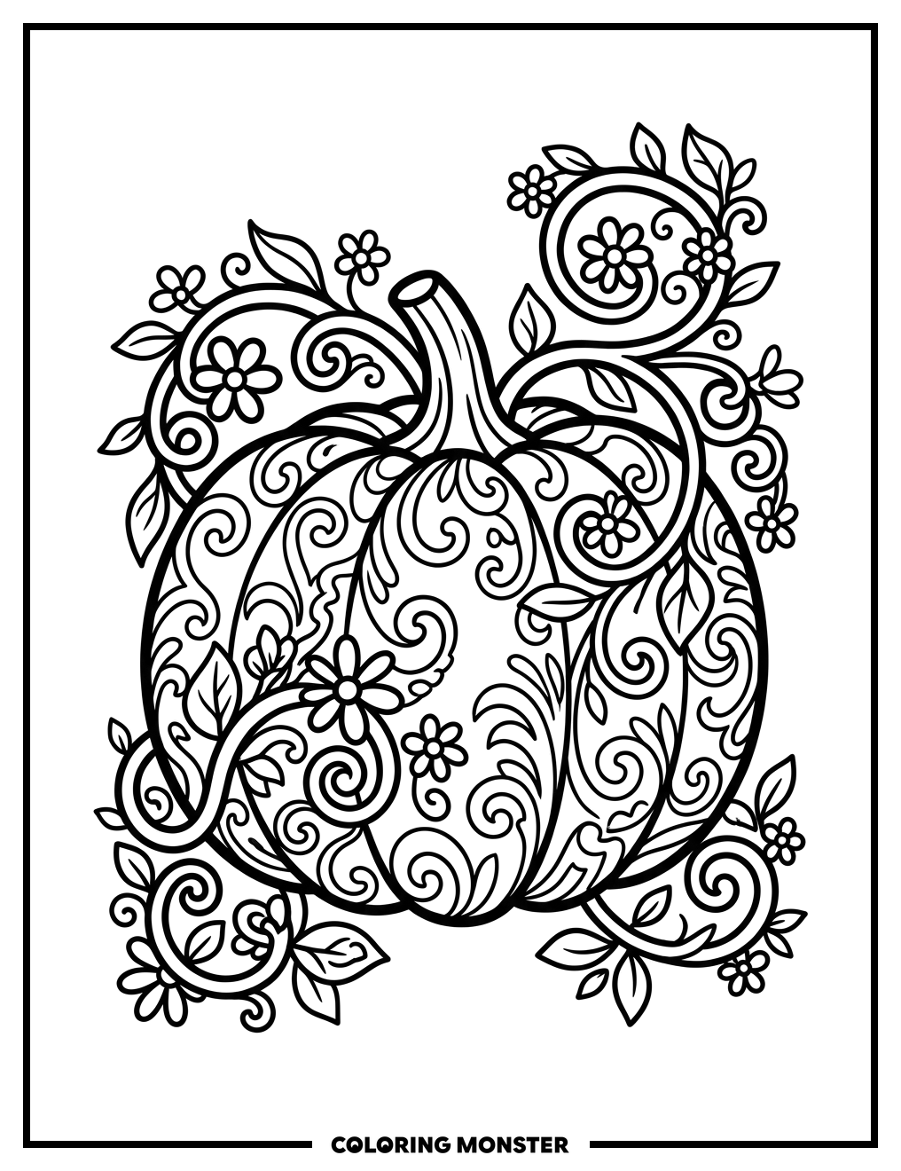 Pumpkin With Swirling Vines Coloring Page