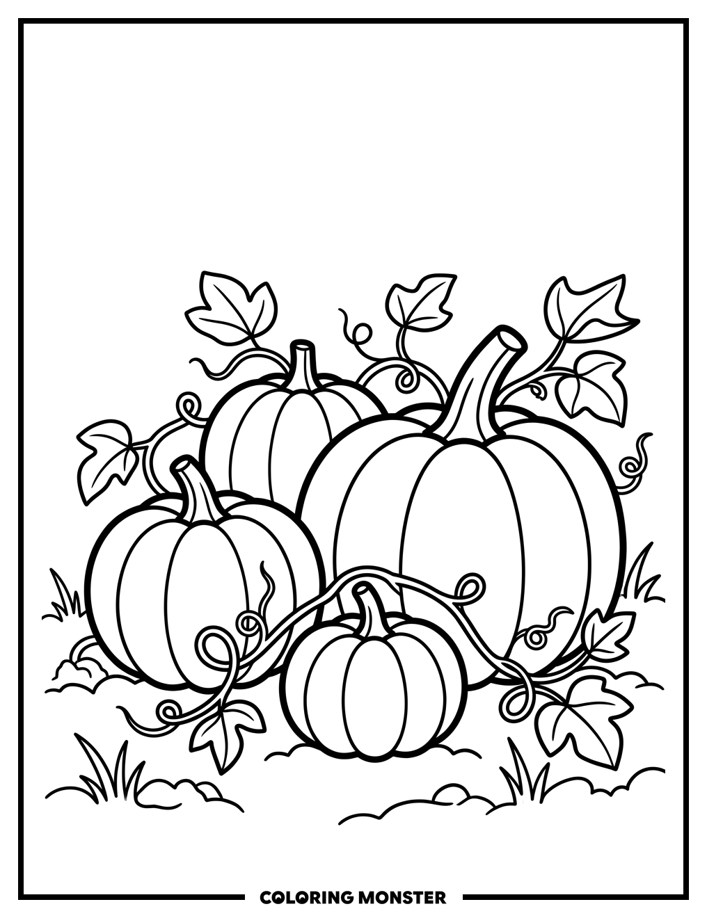 Pumpkins in a Field Coloring Page