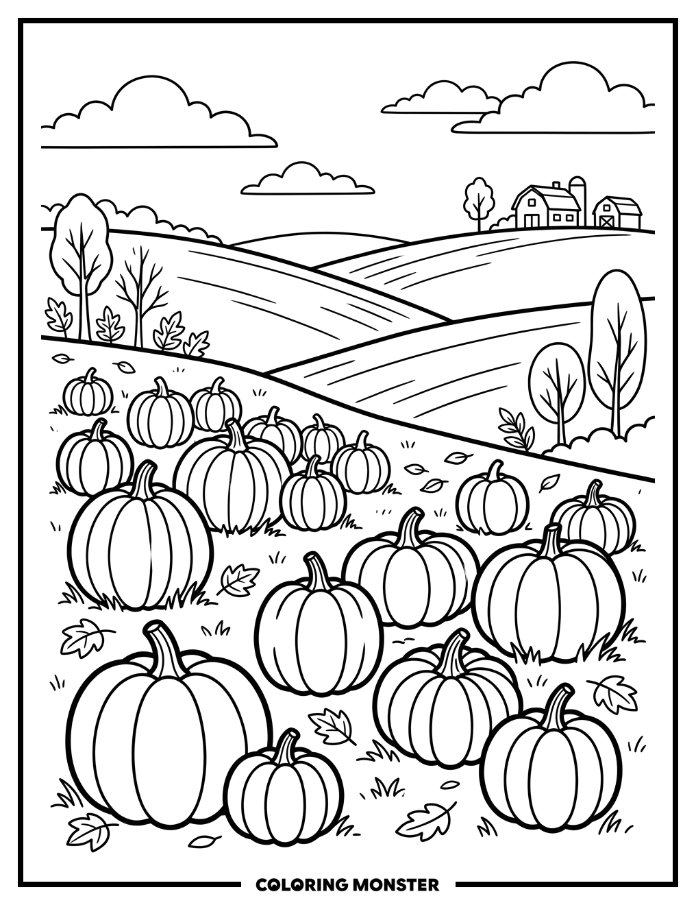 Pumpkins in Autumn Field Coloring Page