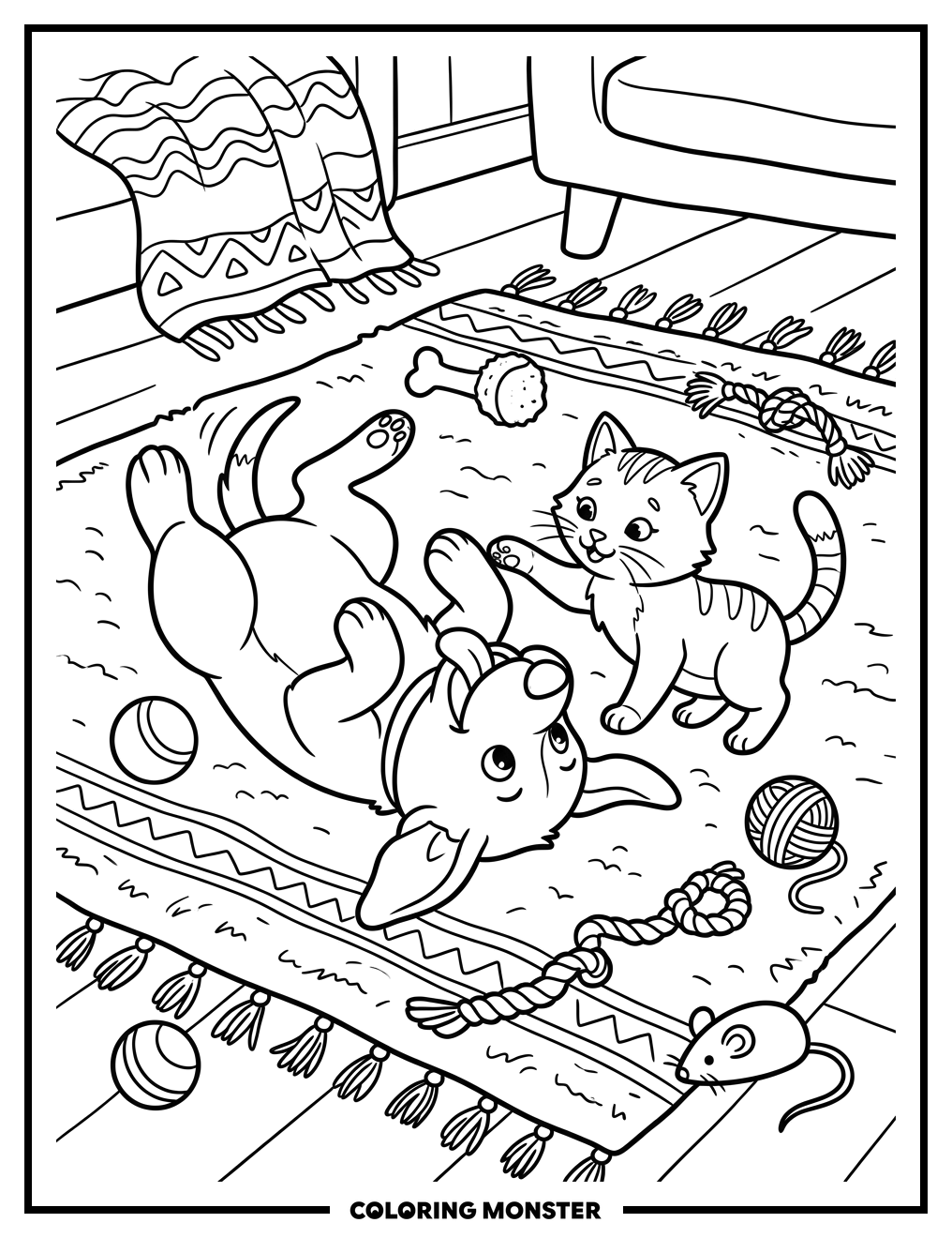 Puppy and Kitten Playtime Coloring Page