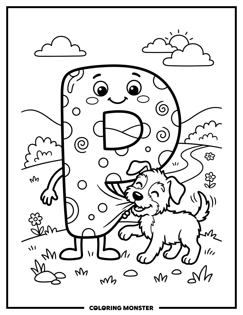 Puppy and Letter P Playtime Coloring Page