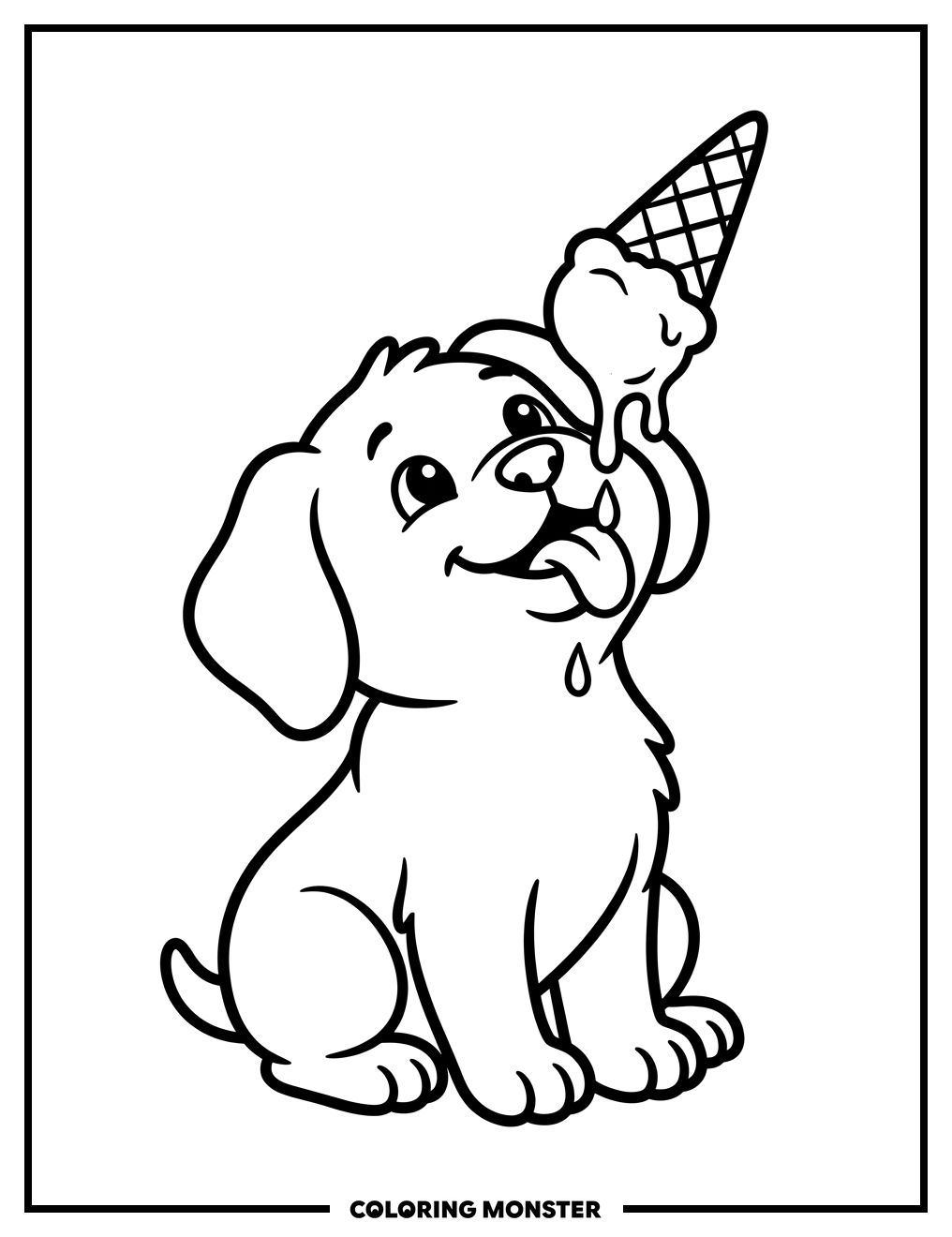 Puppy Enjoying An Ice Cream Cone Coloring Page
