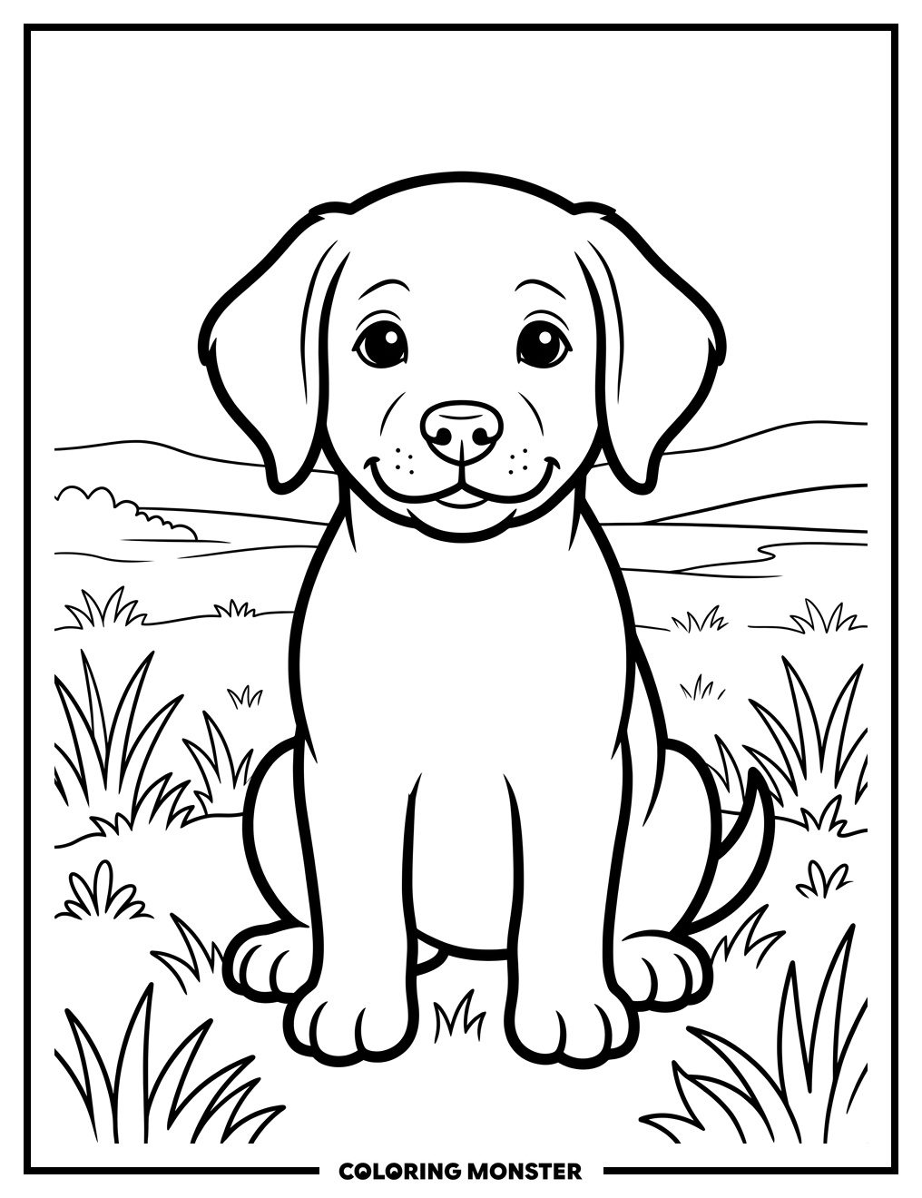 Puppy in a Field Coloring Page