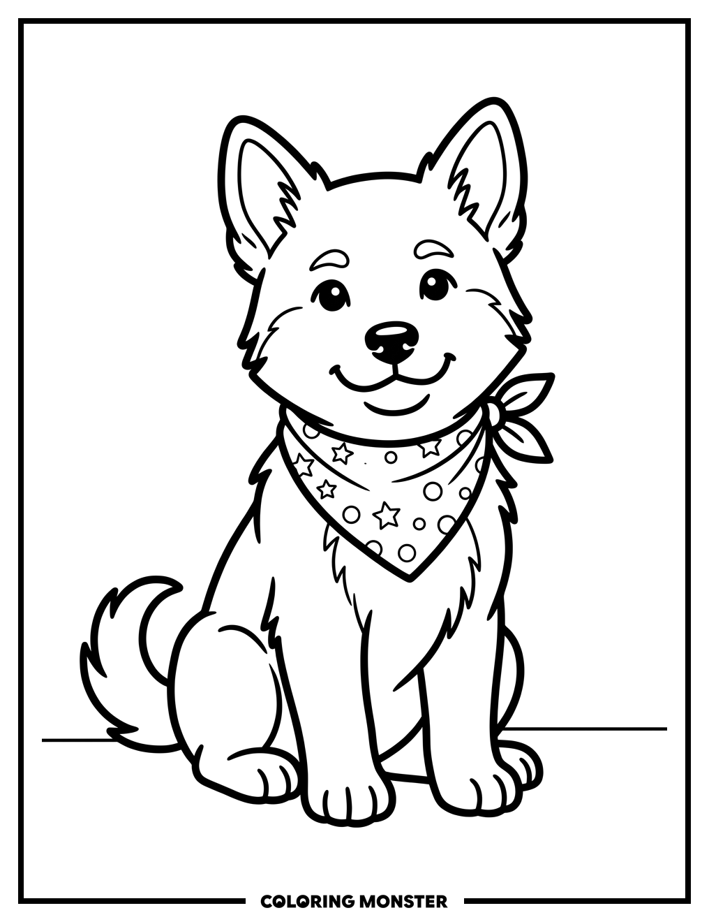 Puppy Wearing a Festive Bandana Coloring Page