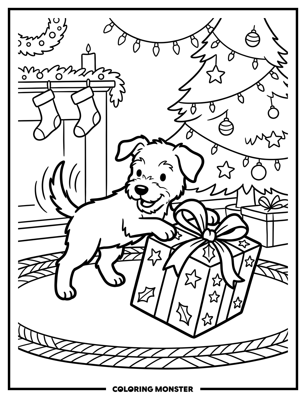 Puppy With Christmas Gift Coloring Page